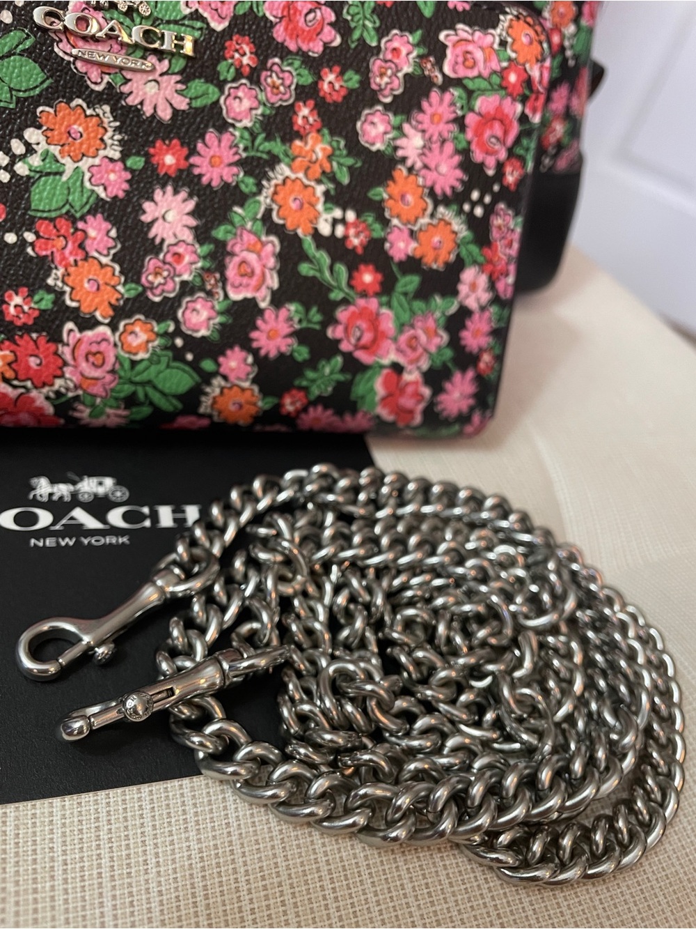 Coach Sierra Posey Cluster Floral Satchel, Wallet & Silver Crossbody Chain Set - Picture 17 of 17